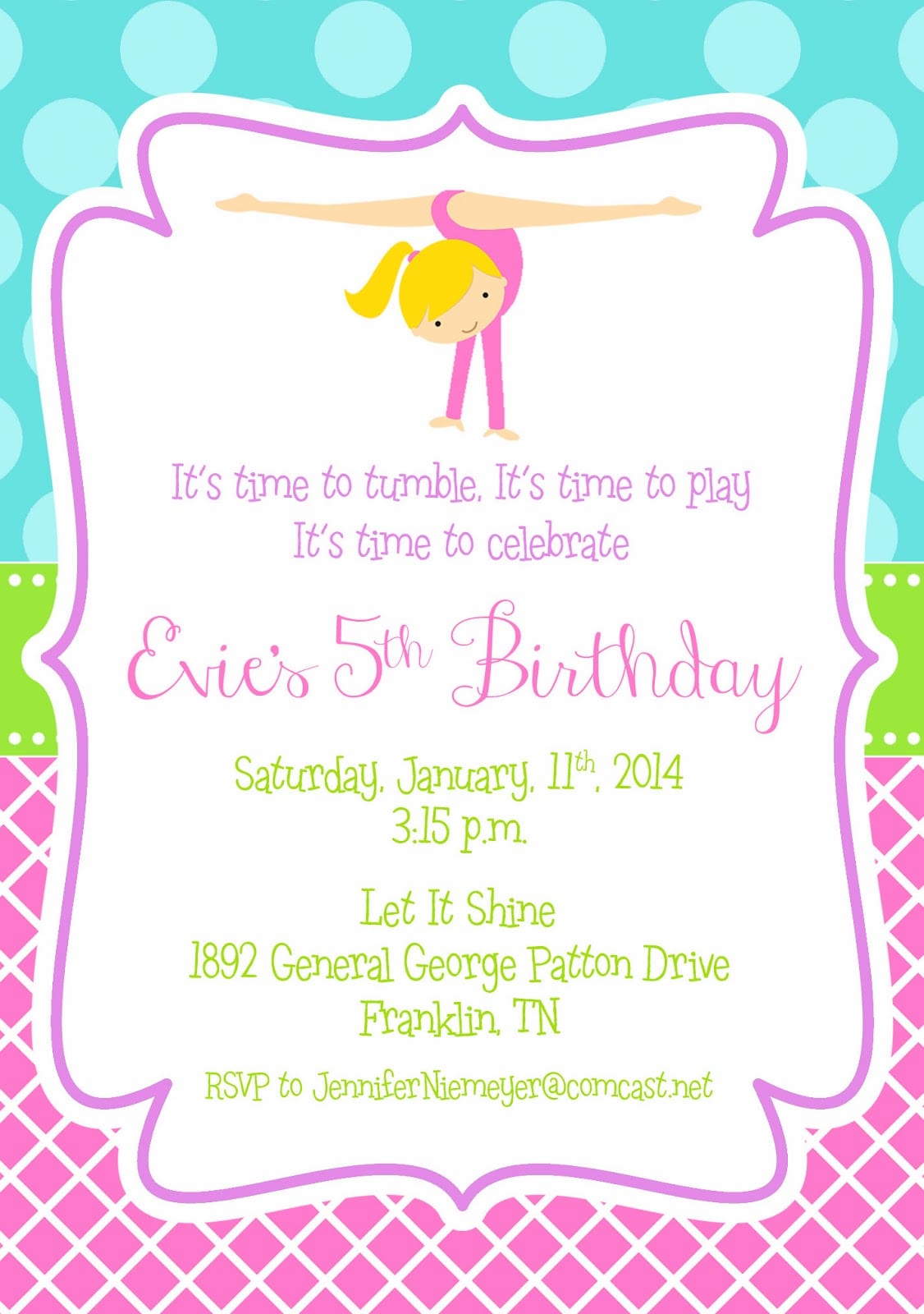Gymnastic Birthday Invitations   Ukrobstep Com