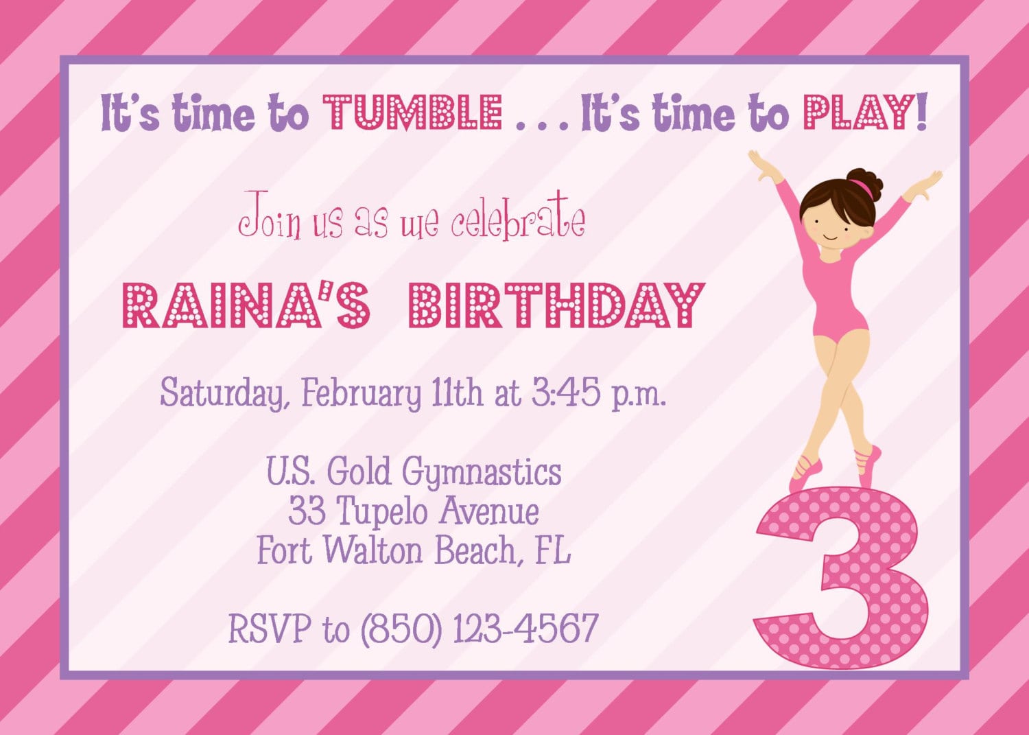 Gymnastic Birthday Party Invitations   Simple Design For Gymnastic