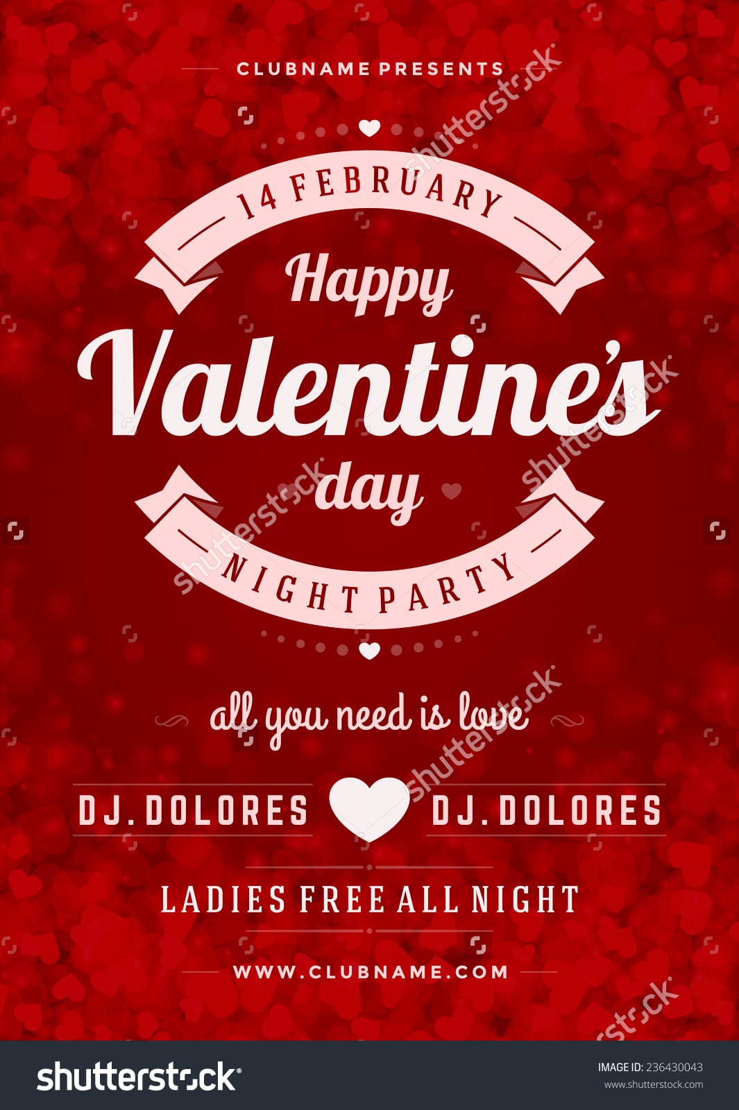 Happy Valentines Day Party Poster Design Stock Vector 236430043