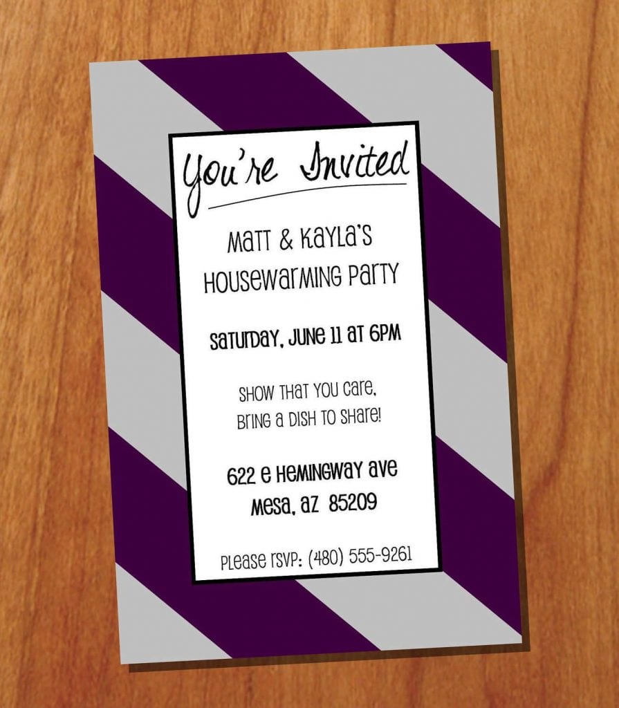 Invitation Wording For Owl Housewarming Party With Stripe Pattern