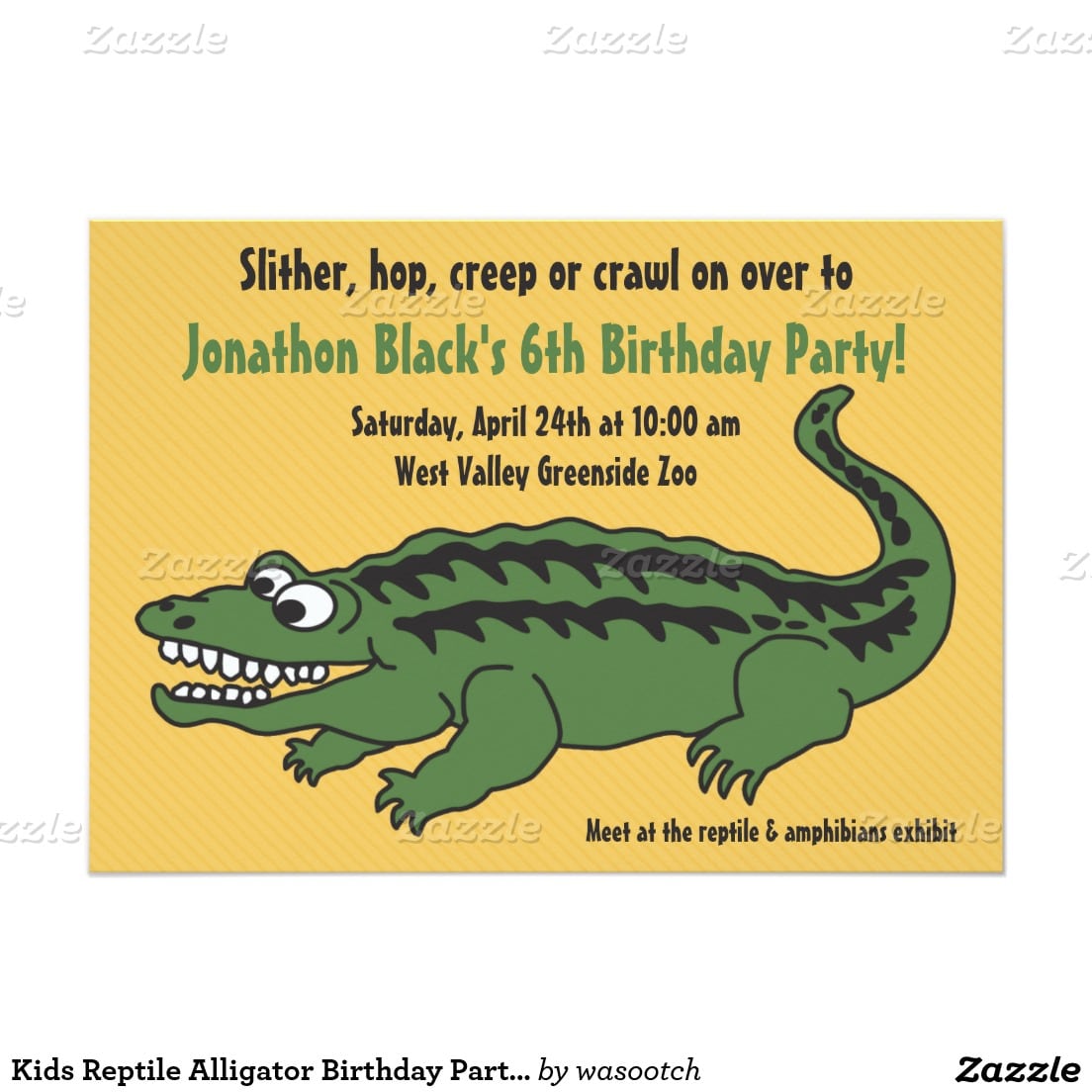 Kids Reptile Alligator Birthday Party Invitation