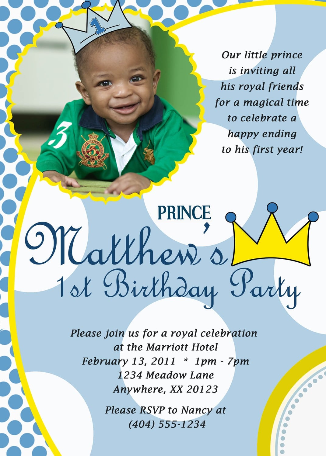 Little Prince Custom Digital Photo Birthday Party Invitation