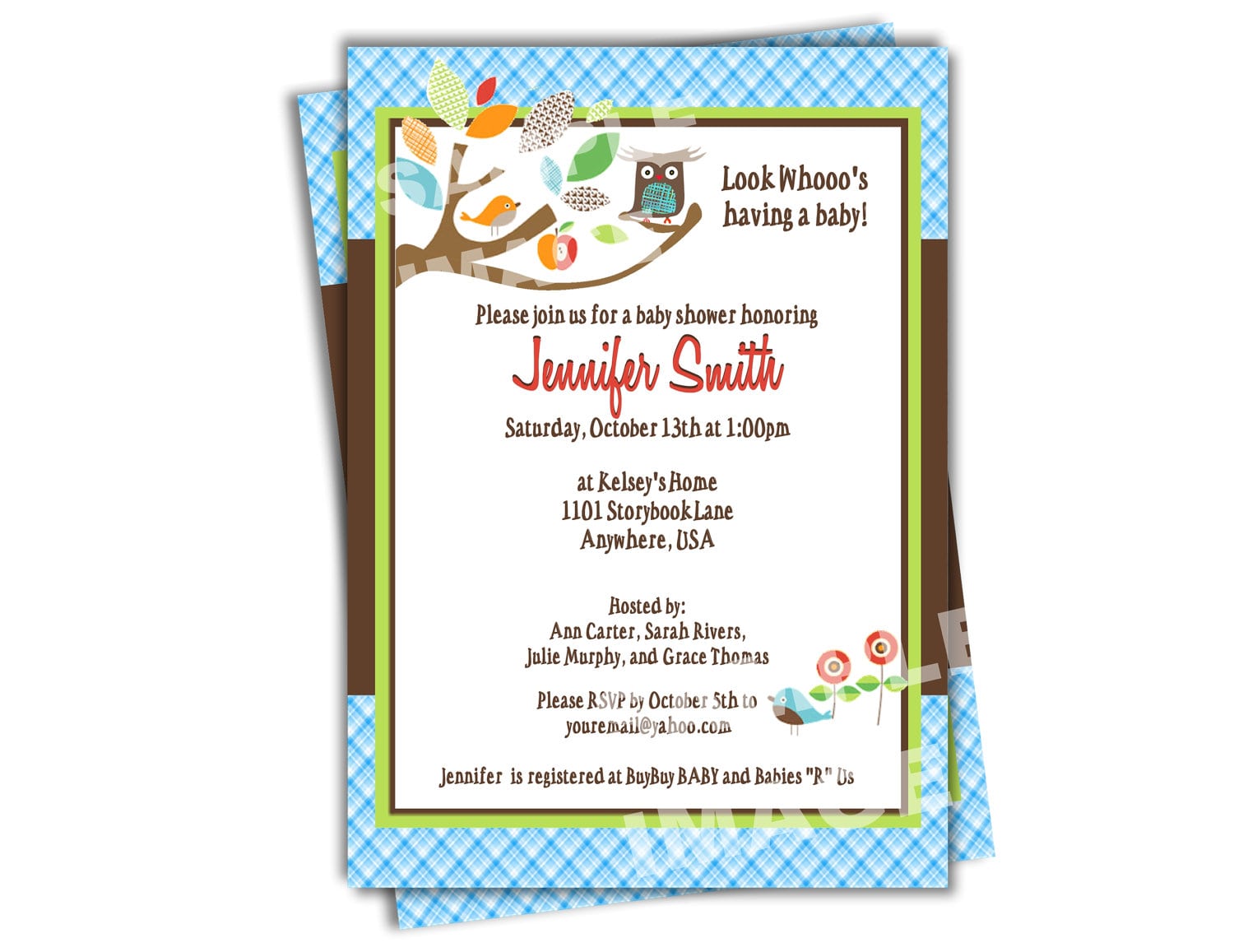 Owl Baby Shower Invitation Skiphop Treetop Friends Baby