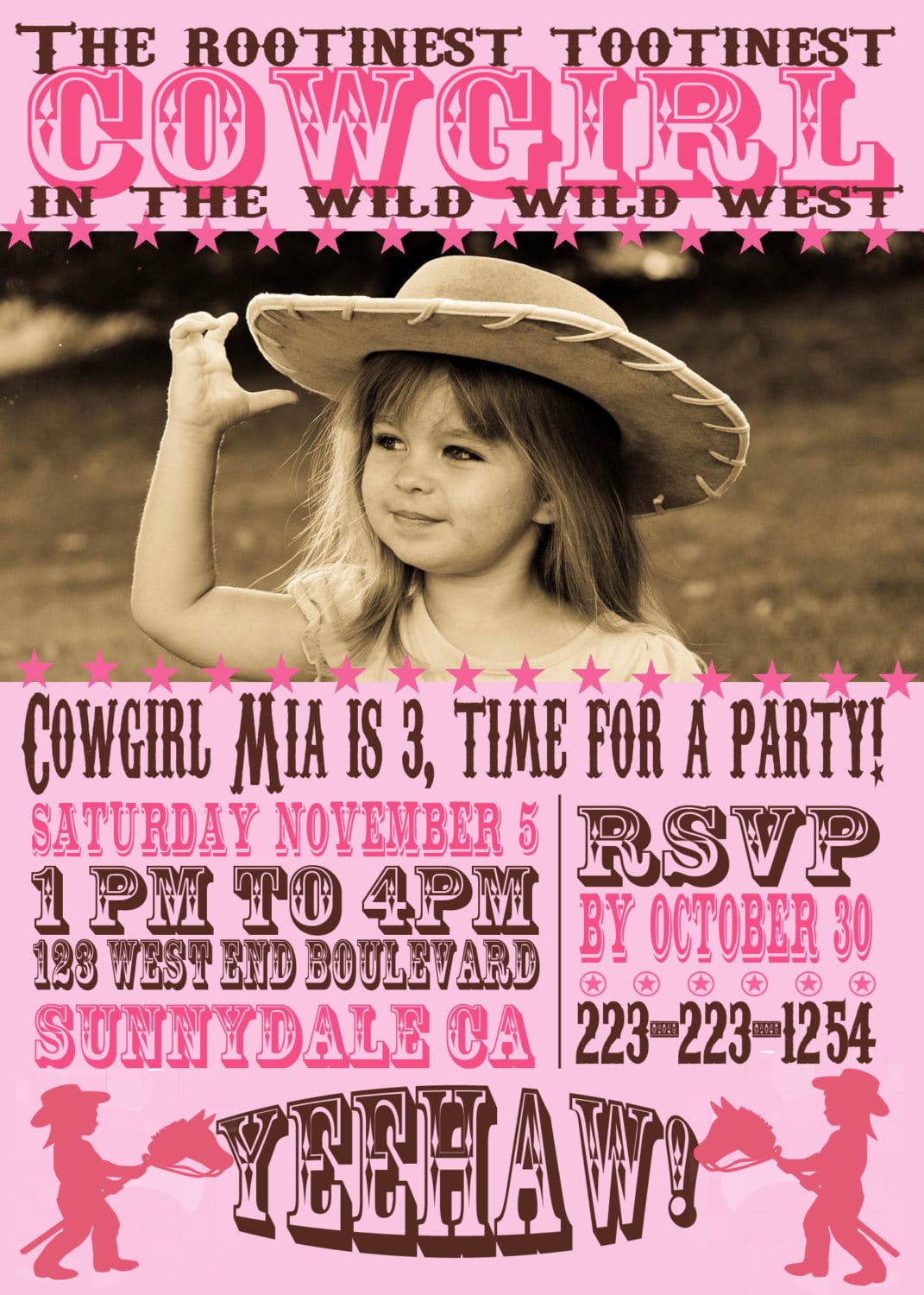 Rootinest Tootinest Cowgirl Birthday Invitation Digital File