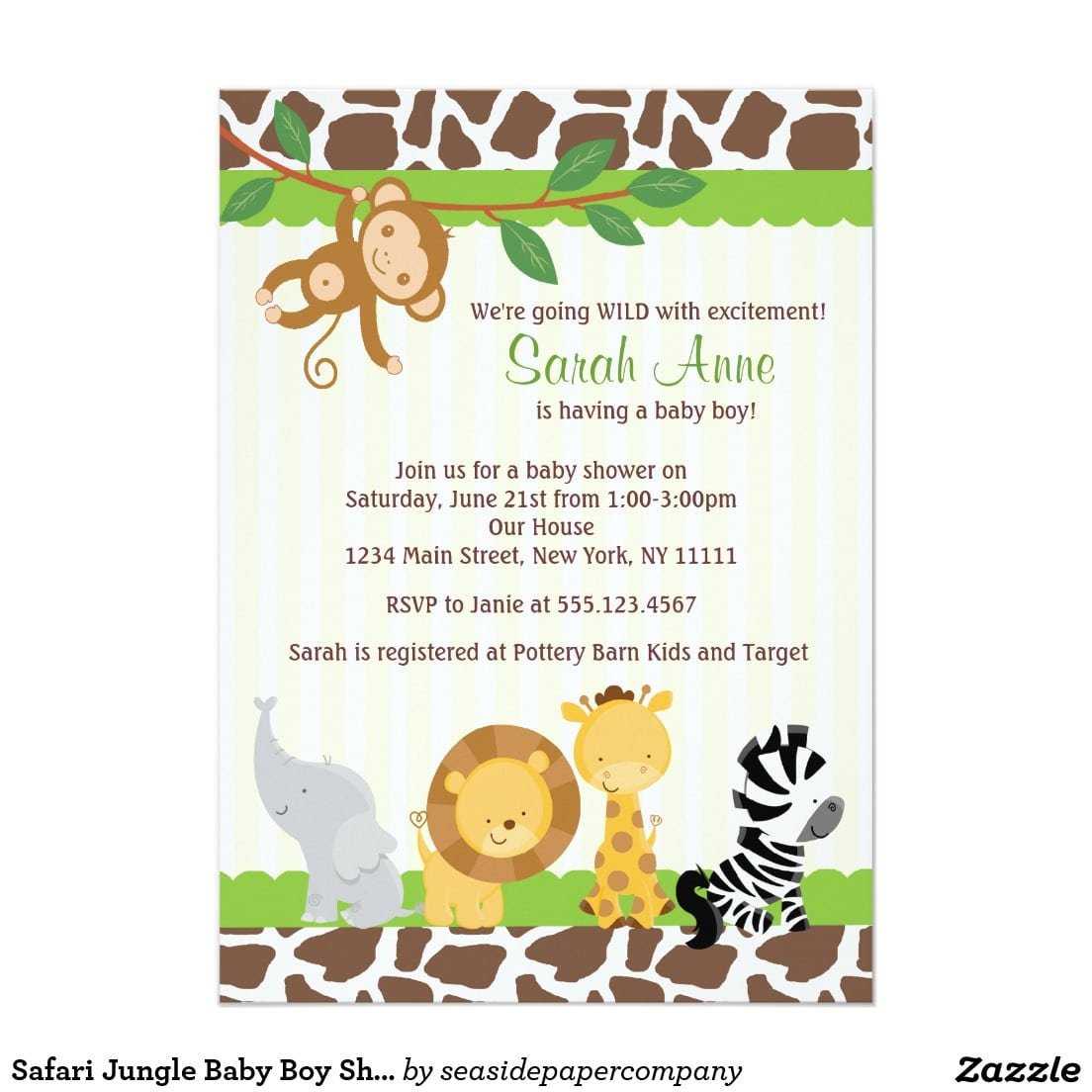 Safari Jungle Baby Boy Shower Invitation