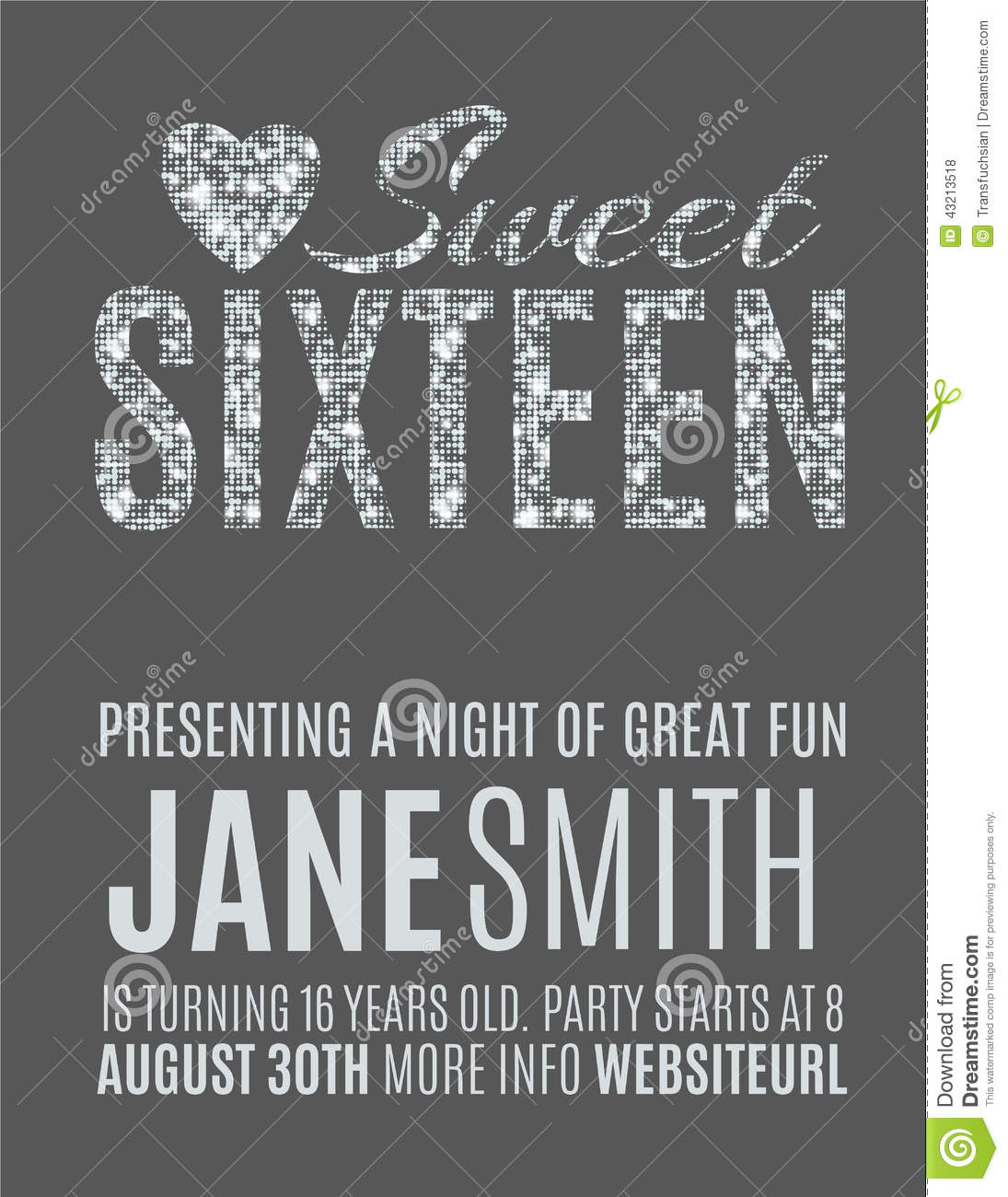 Sweet 16 Party Invitation Template Stock Vector
