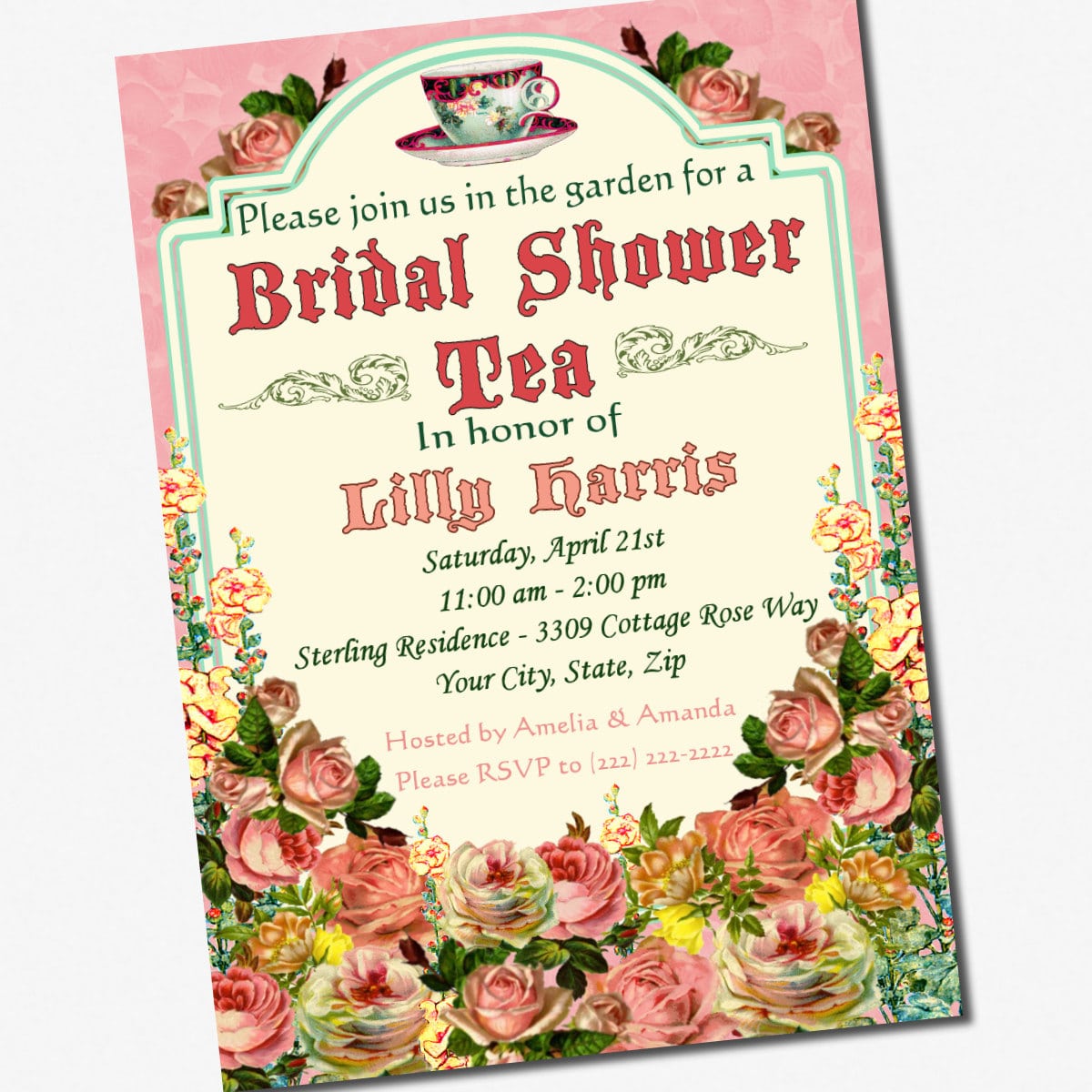 Tea Party Bridal Shower Invitations