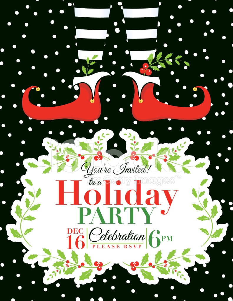 Elf Christmas Party Invitation Template Stock Vector
