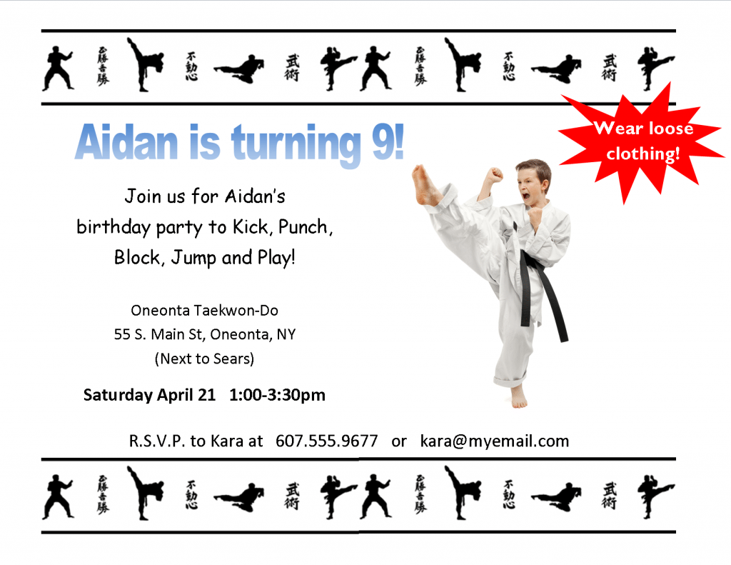 Have A Martial Arts Party At Oneonta Taekwon