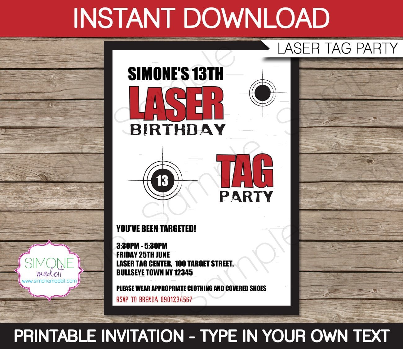 Laser Tag Invitation Template Birthday Party Instant