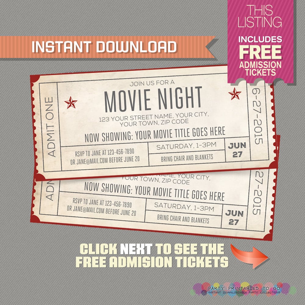 Movie Night Invitation With Free Admission Tickets Movie
