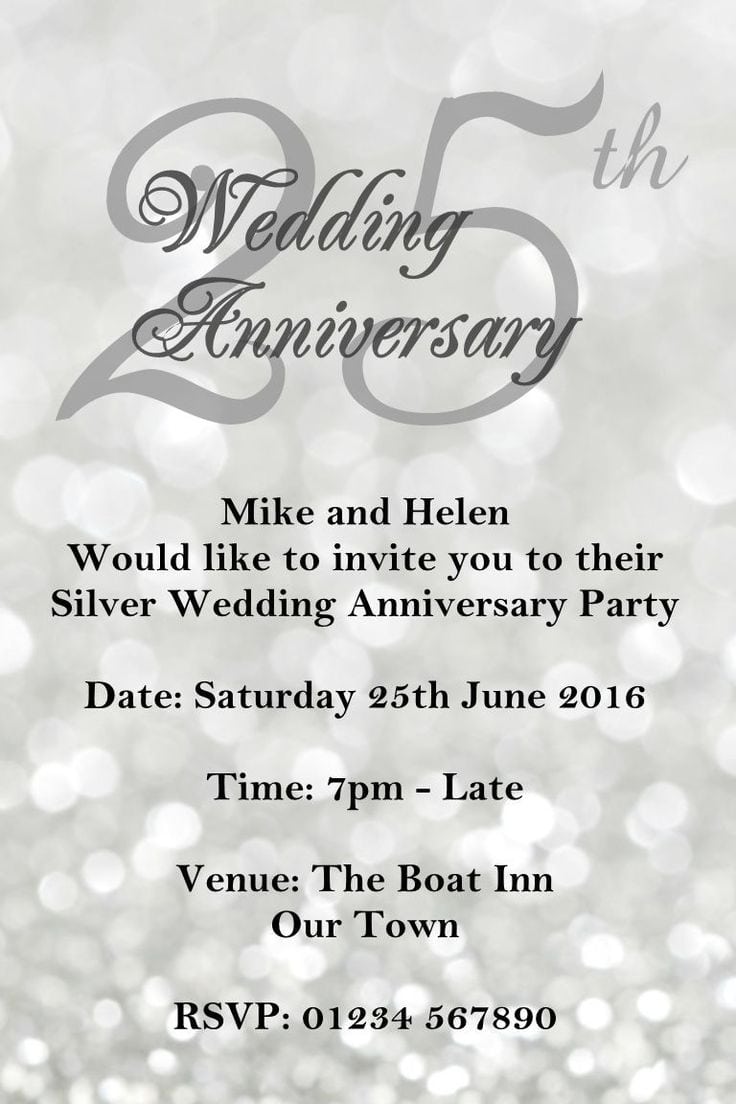 25th Wedding Anniversary Invitation Cards For Parents Gallery