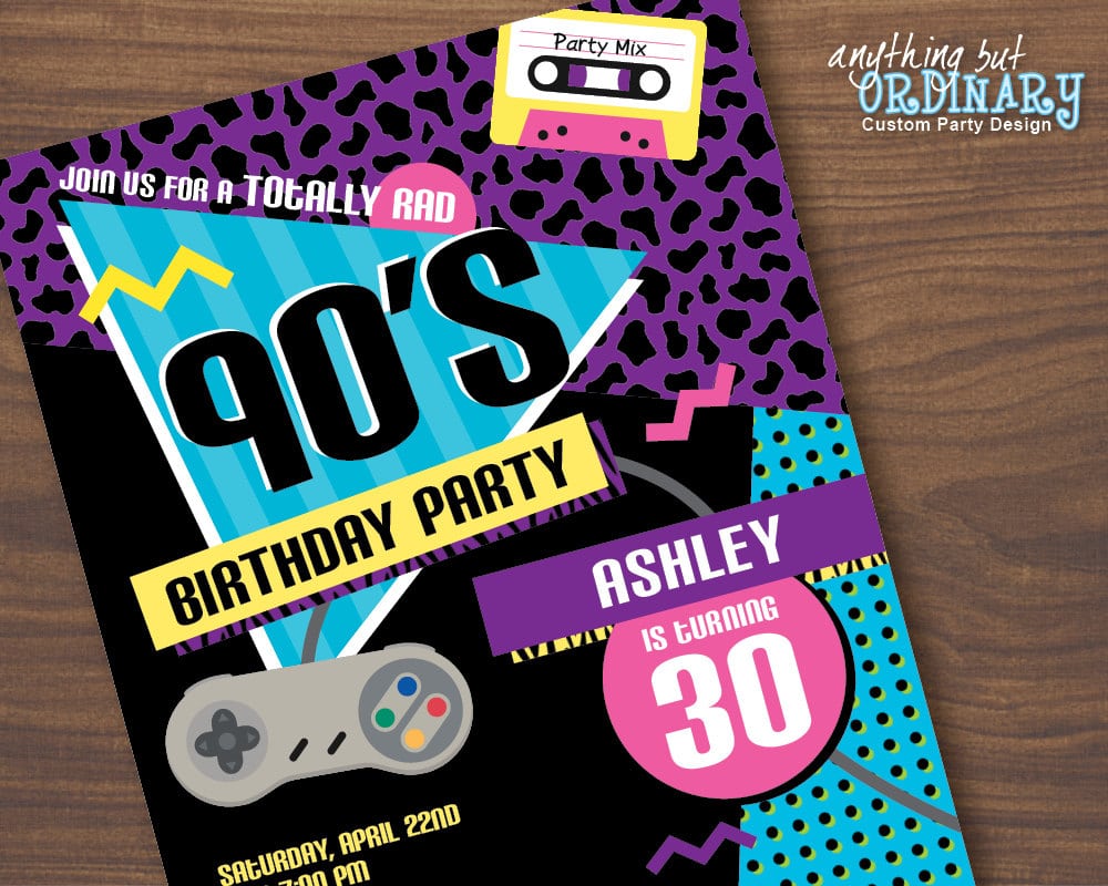 90s Birthday Party Invitation 1990s Flashback Party Invites