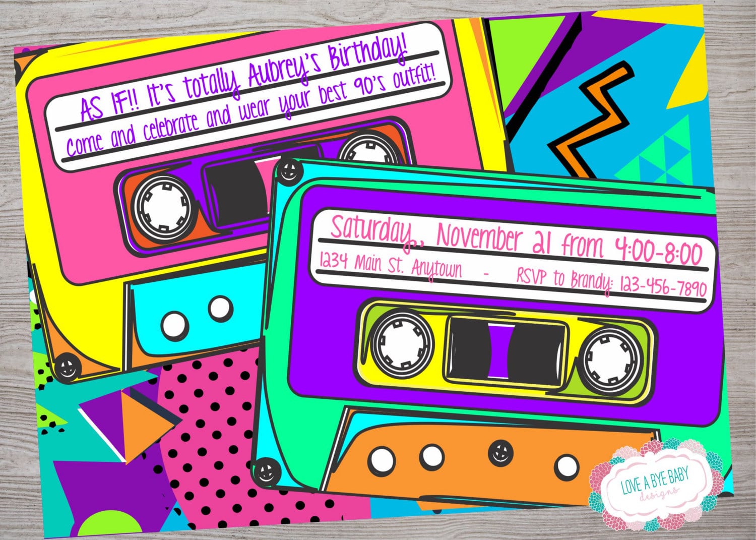 90s Or 80s Theme Birthday Baby Shower Party Invitation