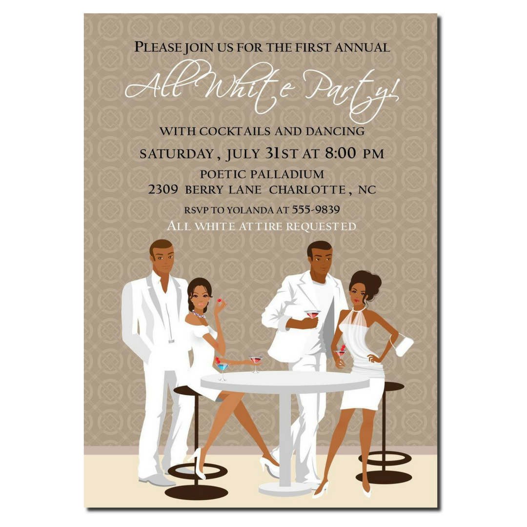 African American All White Party Invitation African American
