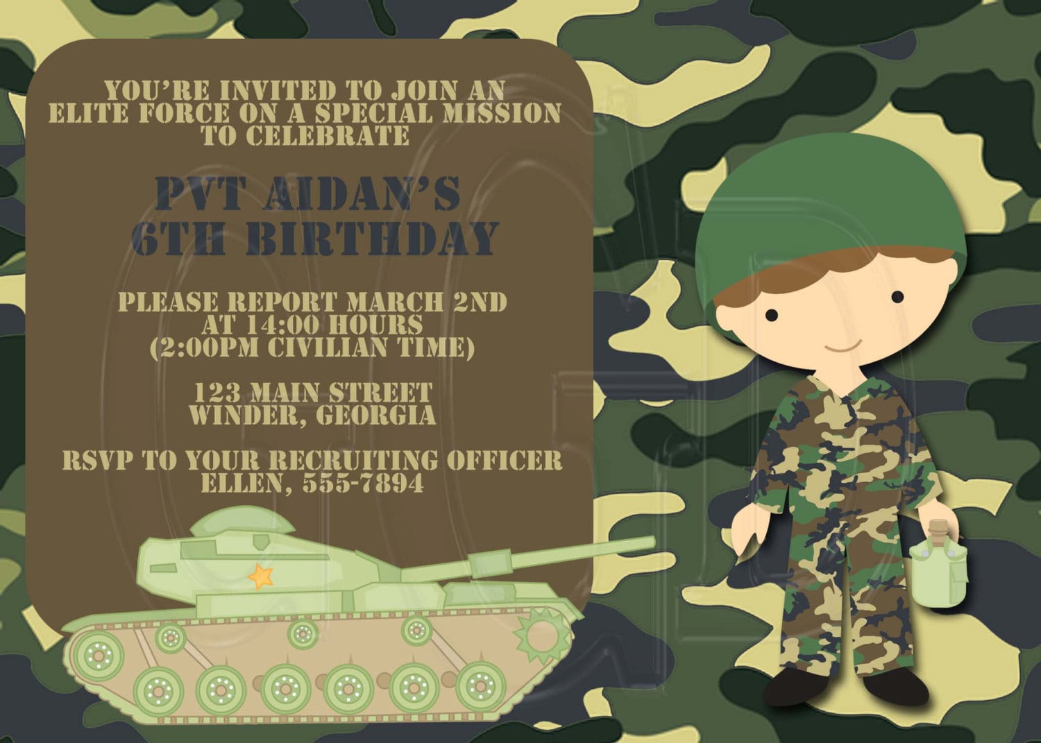 Army Invitation Digital File You Print