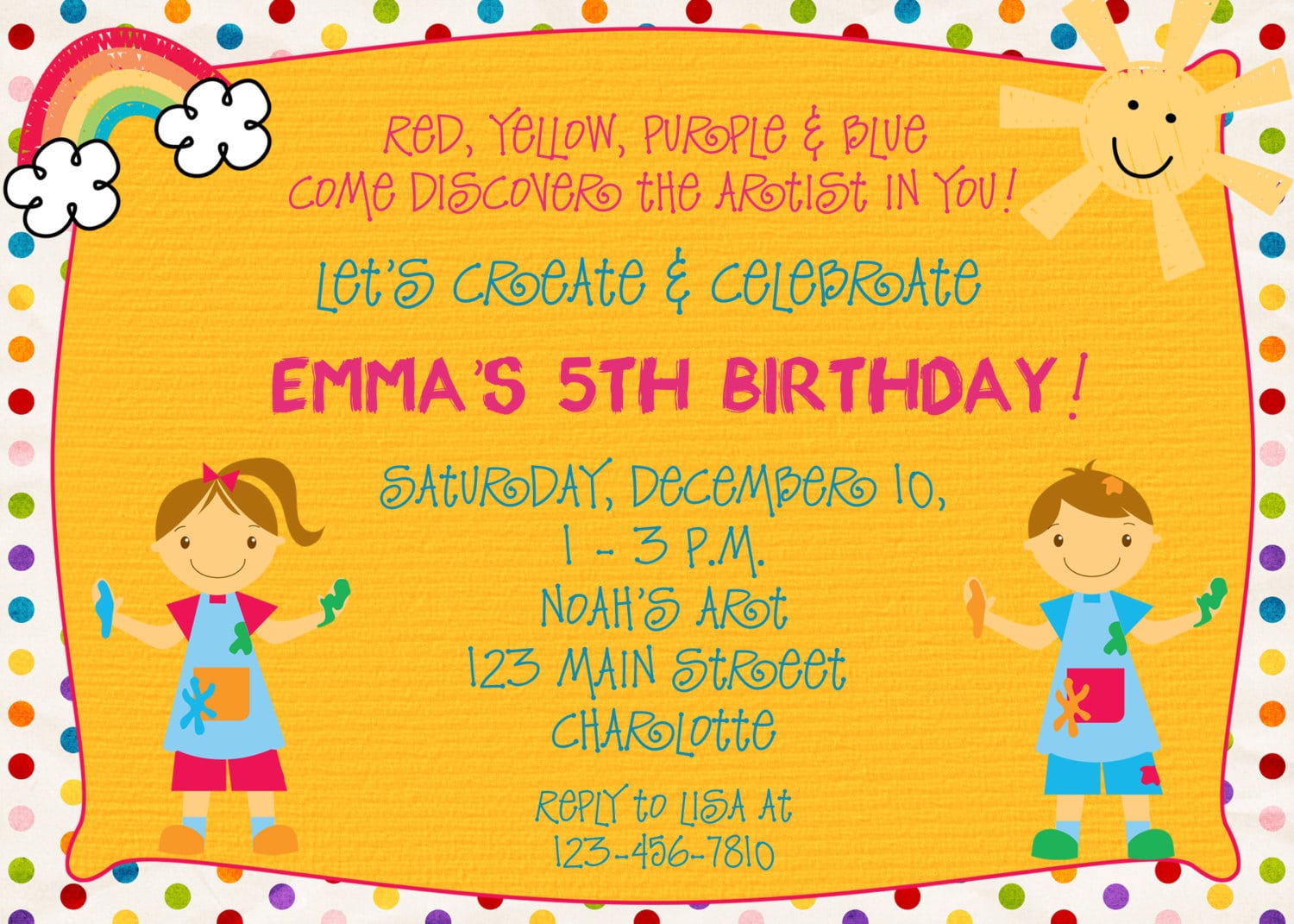 Arts And Crafts Birthday Party Invitations