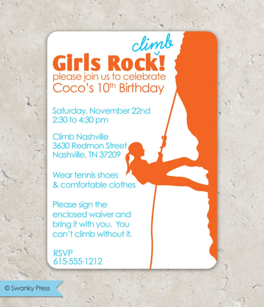 Birthday  Rock Climbing Birthday Party Invitations  Rock Climbing