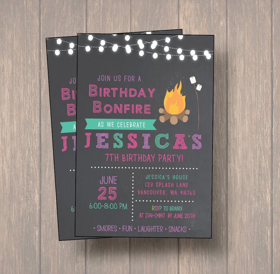Bonfire Invitation   Camp Invitation   Bonfire Party