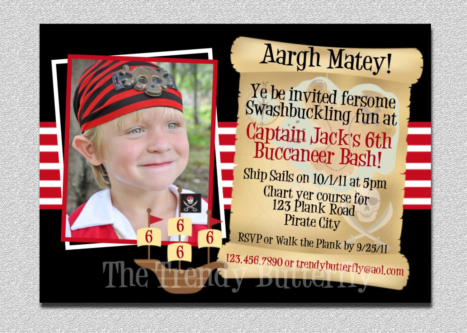 Boys Photo Pirate Birthday Invitation Pirate Invitation