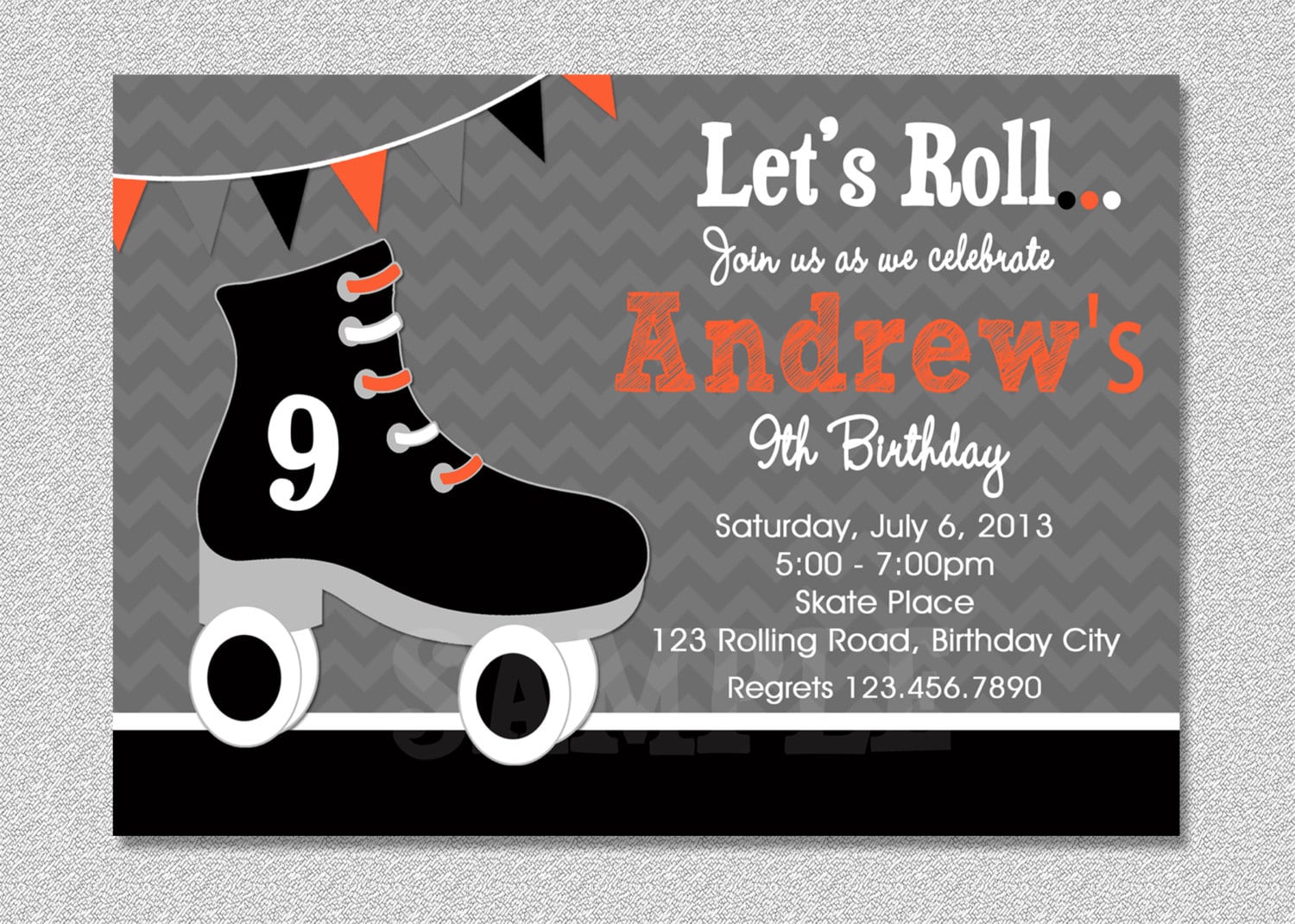 Boys Skating Birthday Invitation Boys Roller Skating
