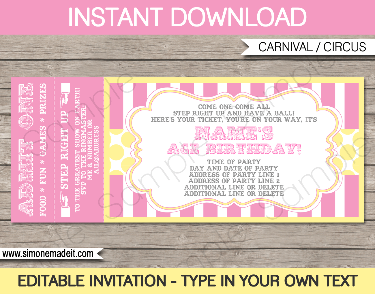 Carnival Birthday Ticket Invitations Template