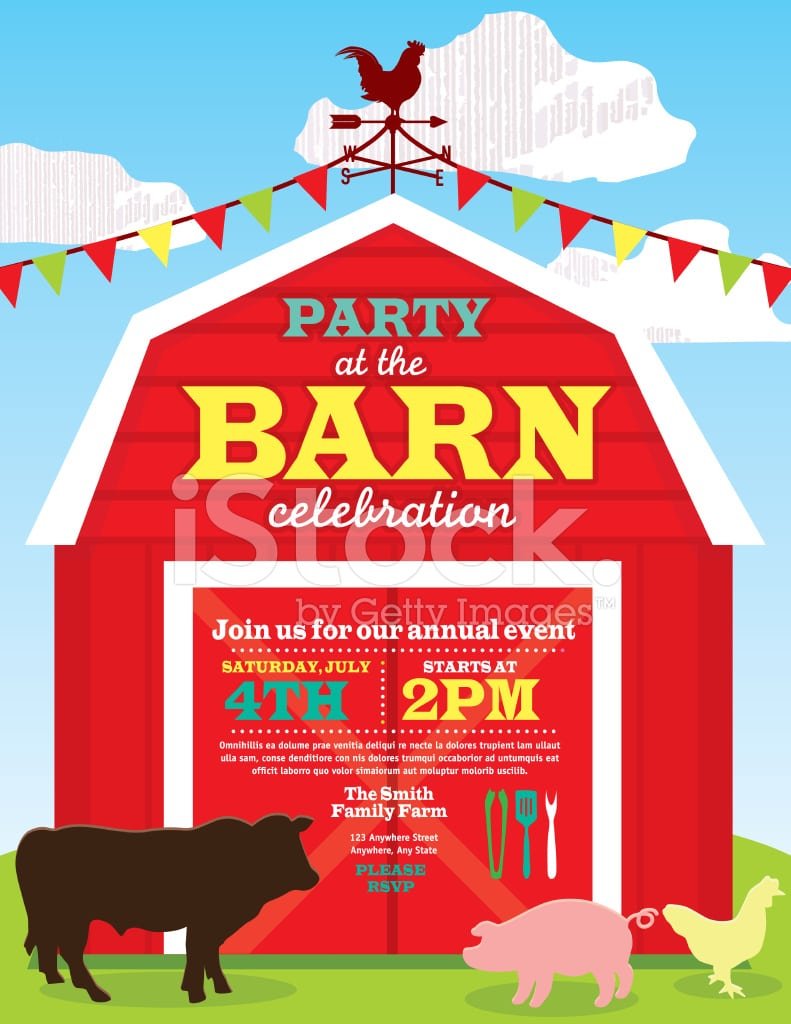 Cute Barn And Farm Animal Party Invitation Design Template Stock