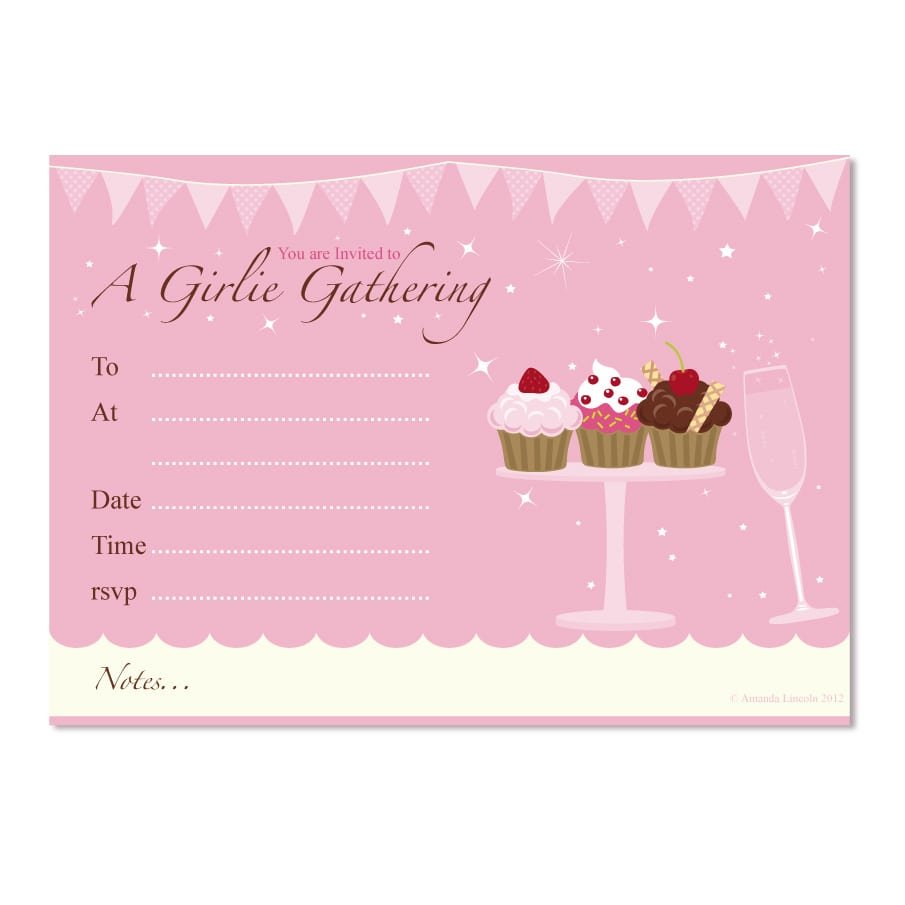 Digital Printable, Girlie Cupcake Generic Party Invitation Â£2 25