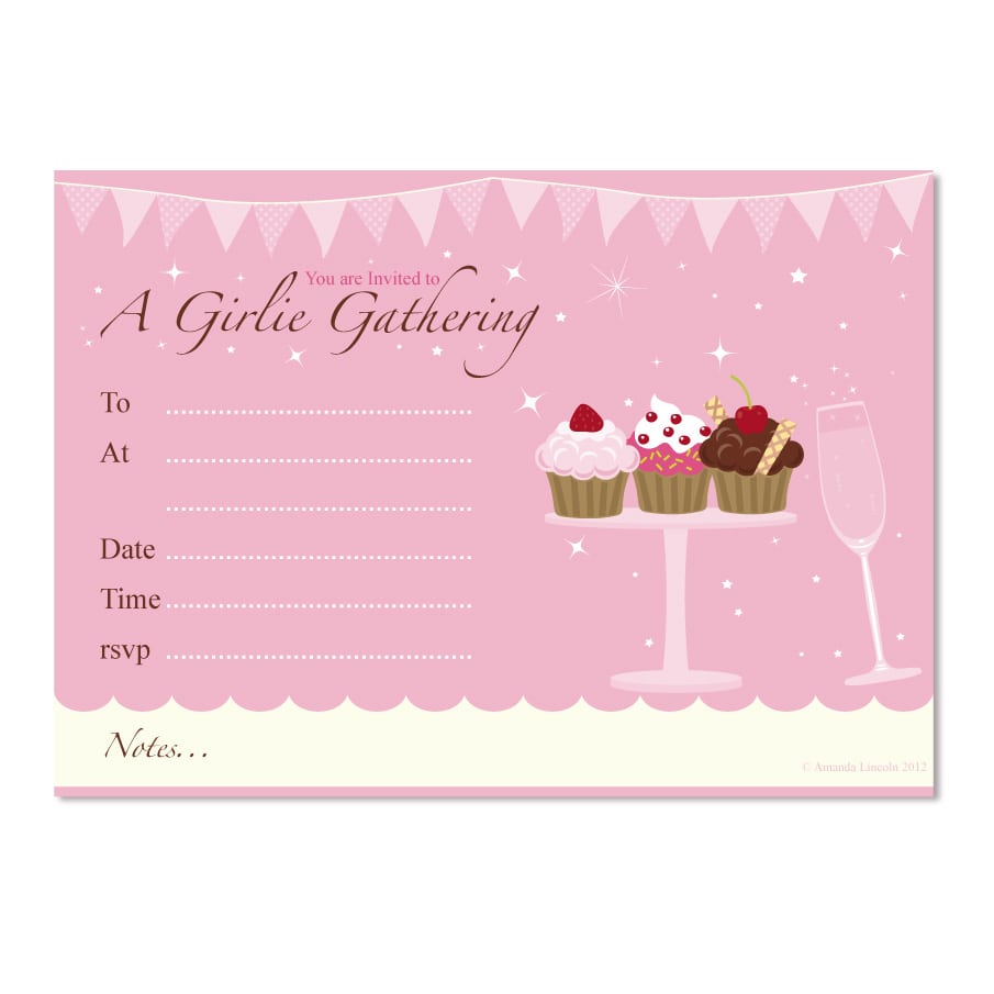 Digital Printable, Girlie Cupcake Generic Party Invitation Â£2 25