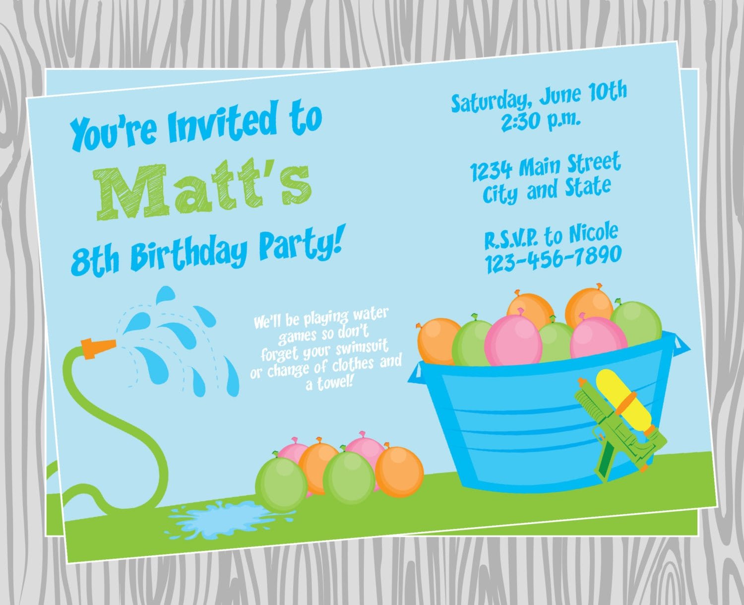Diy Boy Water Games Pool Party Invitation Birthday