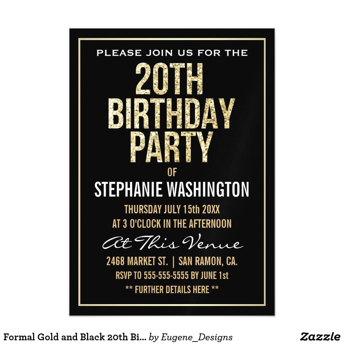 Formal Gold And Black 20th Birthday Party Magnetic Card Formal