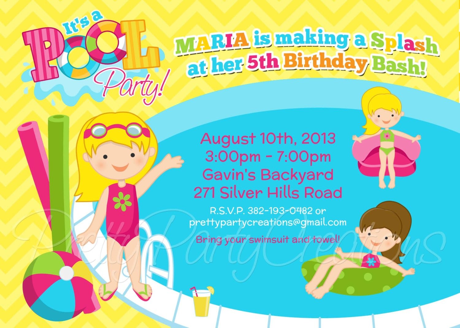 Girl Pool Party Invitation You Print