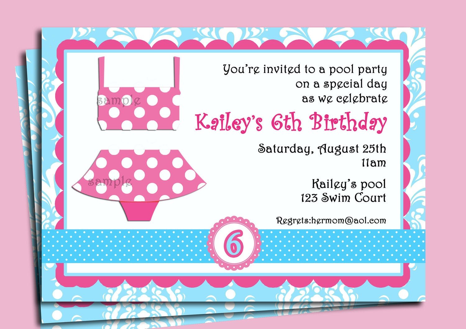 Girl's Pool Party Invitation Printable Or Printed With