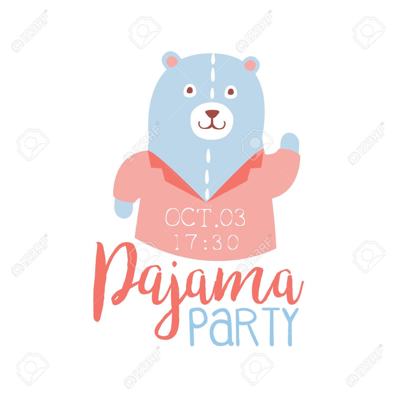 Girly Pajama Party Invitation Card Template With Teddy Bear