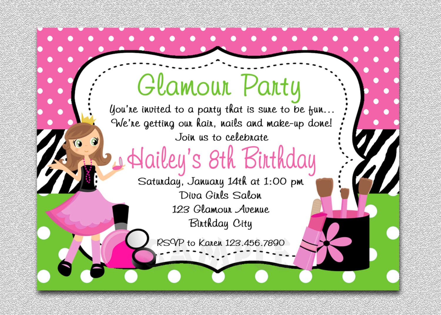 Glamour Girl Birthday Spa Invitation Glamour Girl Birthday