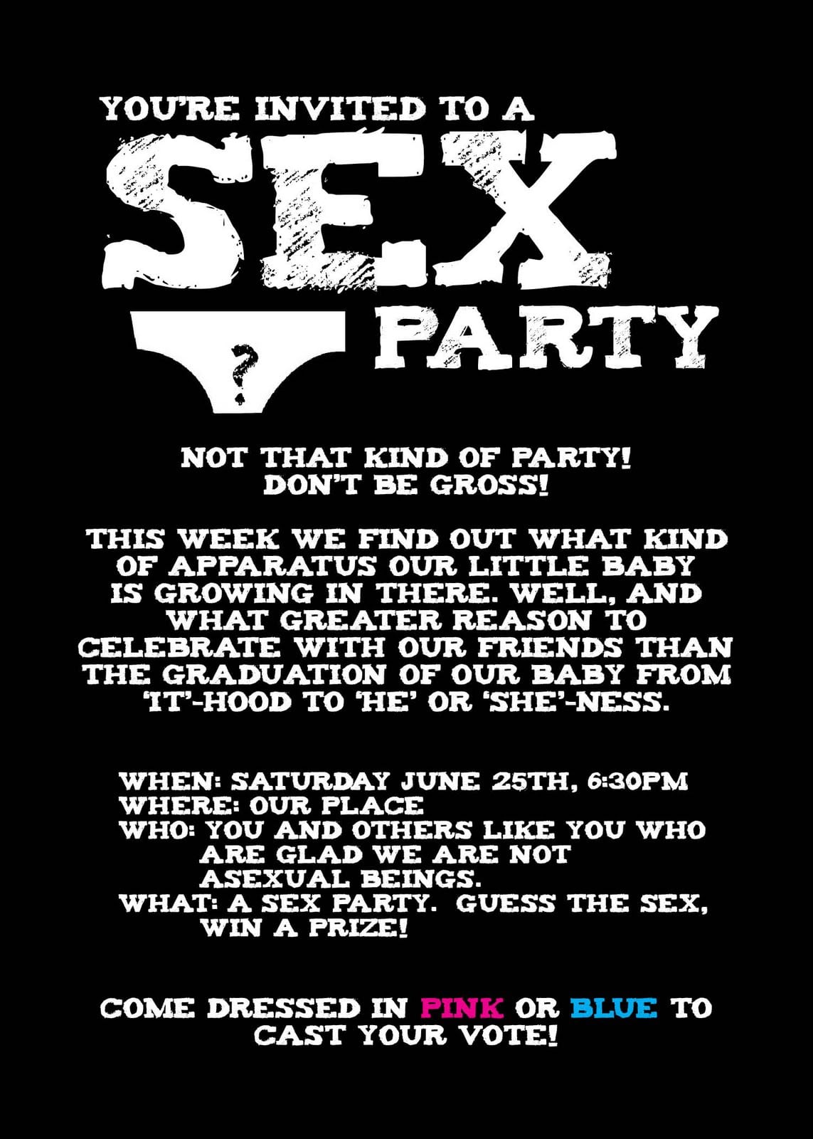 Glued To Glory  Sex Party  A K A  Gender Reveal Party