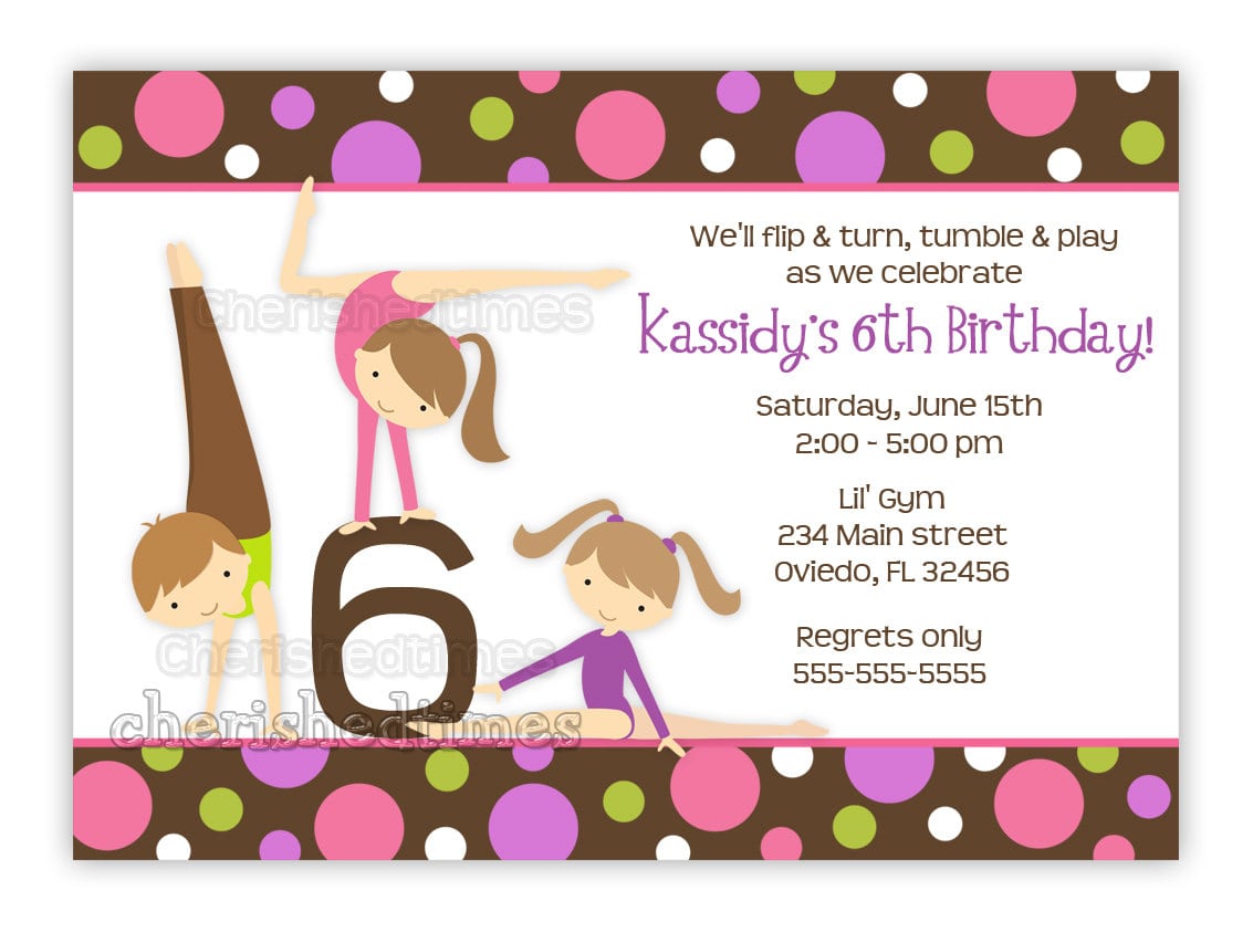 Gymnastics Girl Birthday Party Invitation With Picture Or