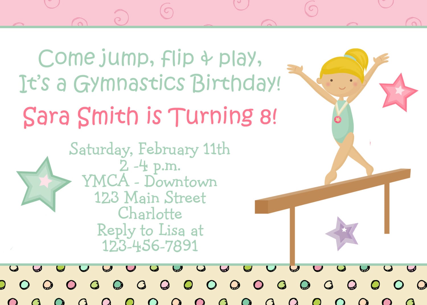 Gymnastics Party Invitations