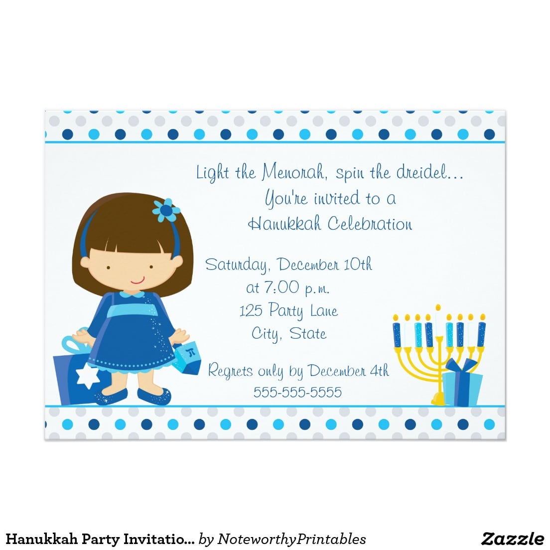 Hanukkah Party Invitation, Girl Hanukkah Party Card