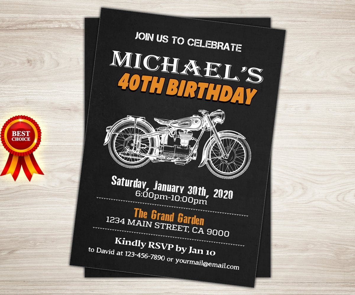 Harley Davidson Birthday Party Invitation 40th 50th 60th