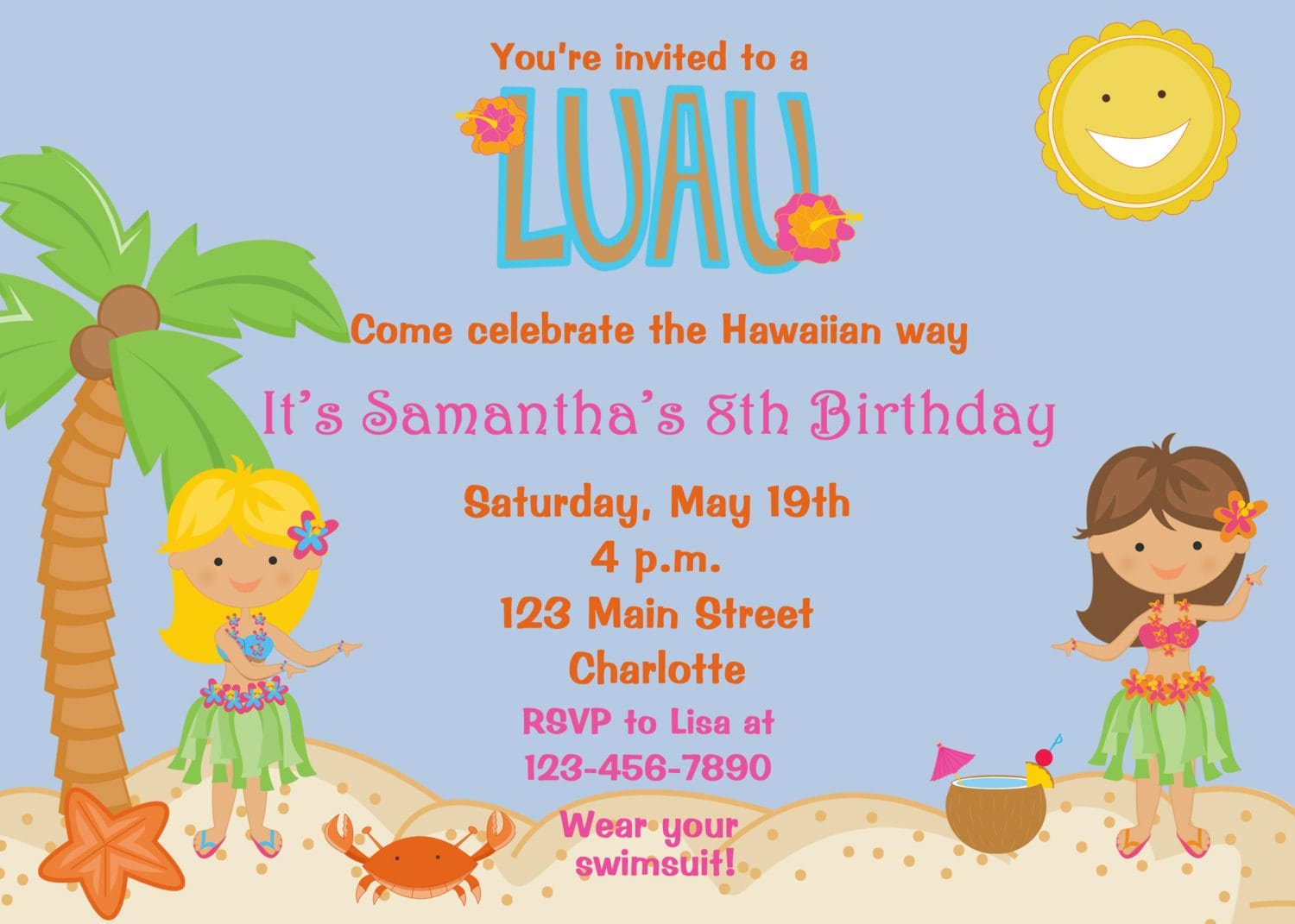 Luau Birthday Invitations Templates
