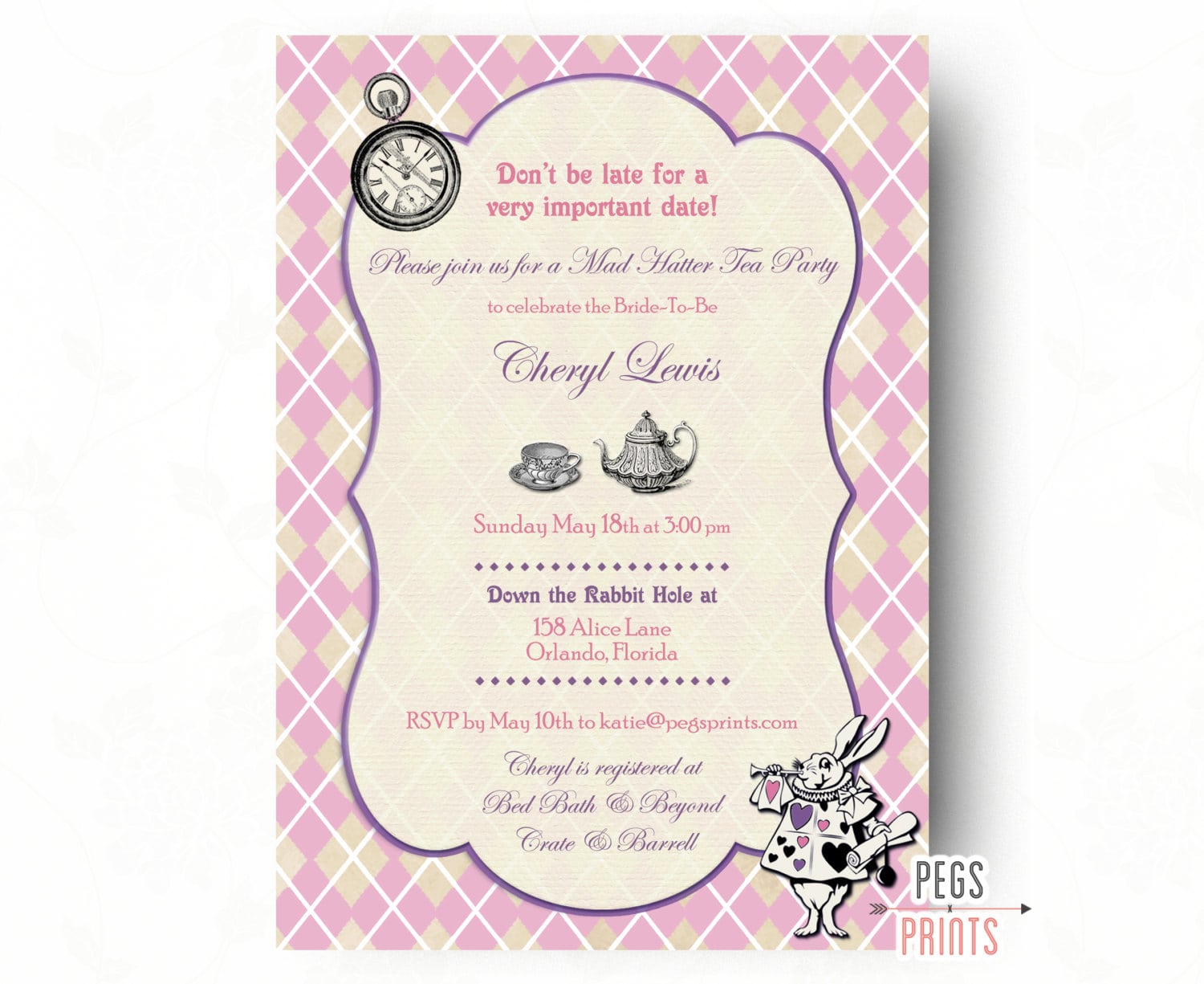 Mad Hatter Bridal Shower Invitation Mad Hatter Tea Party