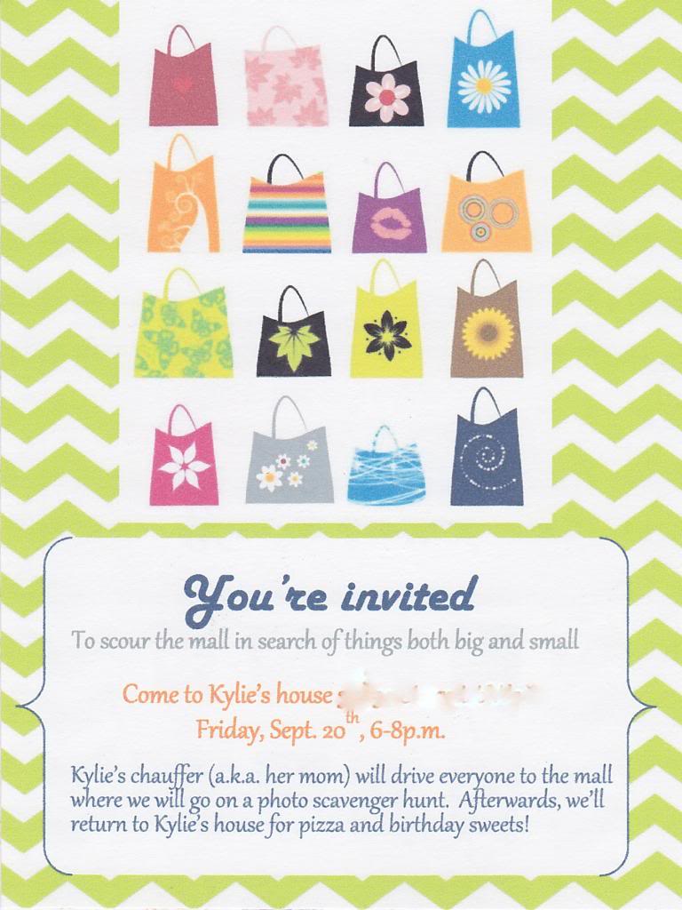 Mall Scavenger Hunt Invitations