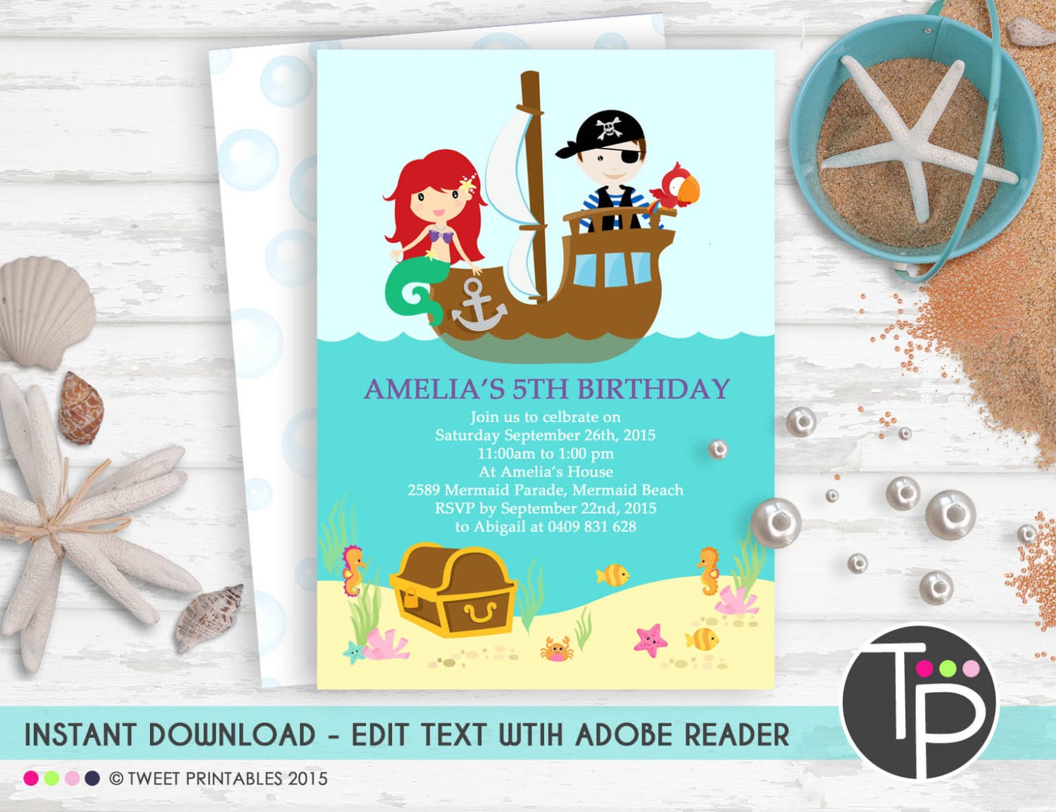 Mermaid Pirate Invitation Instant Download Mermaid