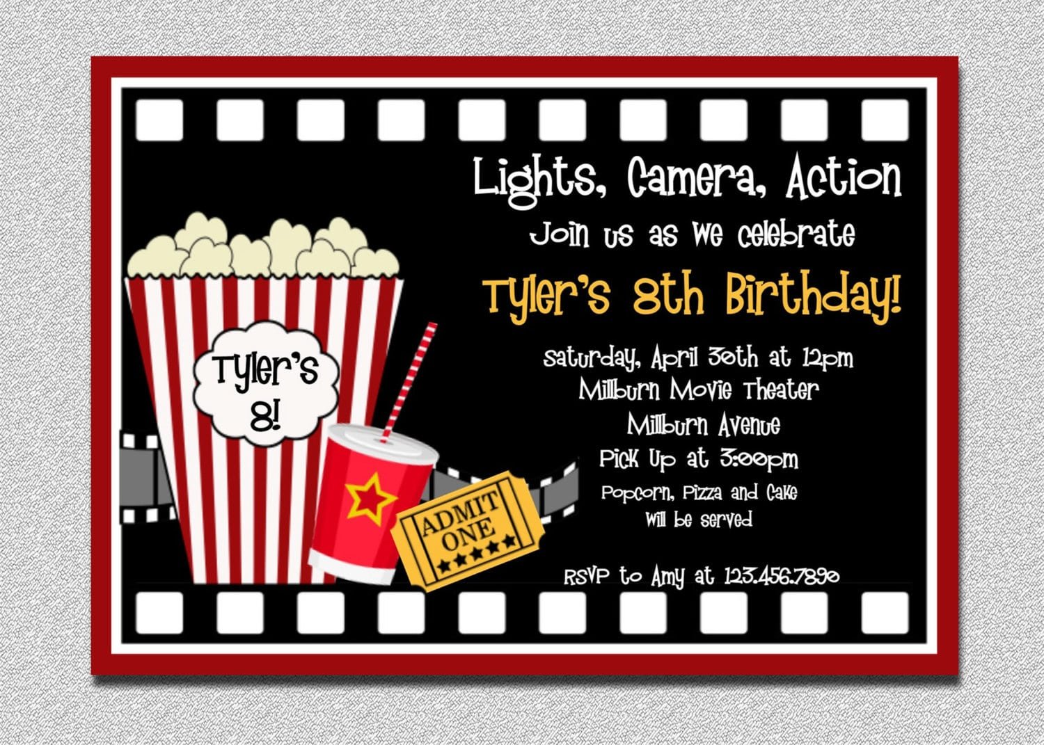 Movie Birthday Invitation Movie Night Birthday Party