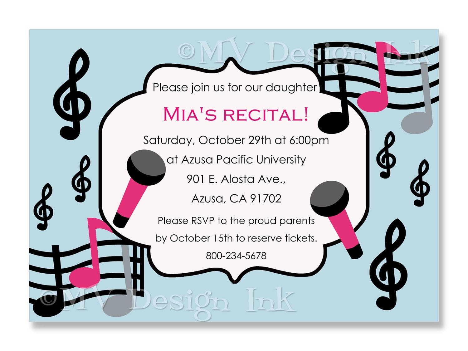 Music Birthday Invitation Music Recital Invitation Recital