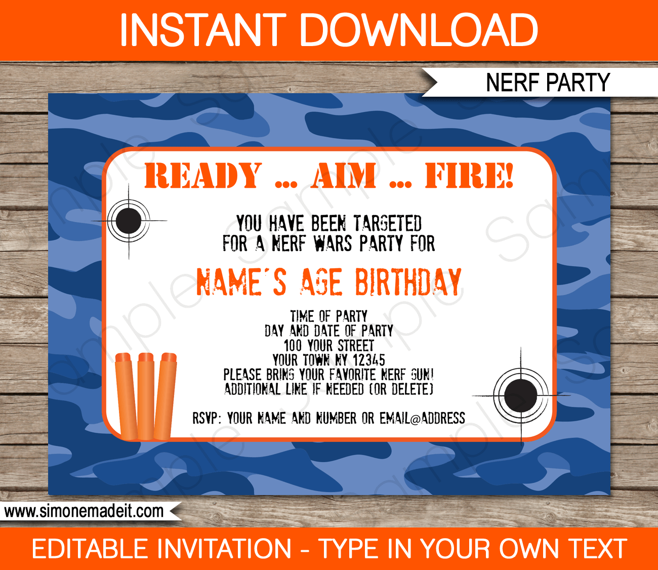 Nerf Birthday Party Invitations
