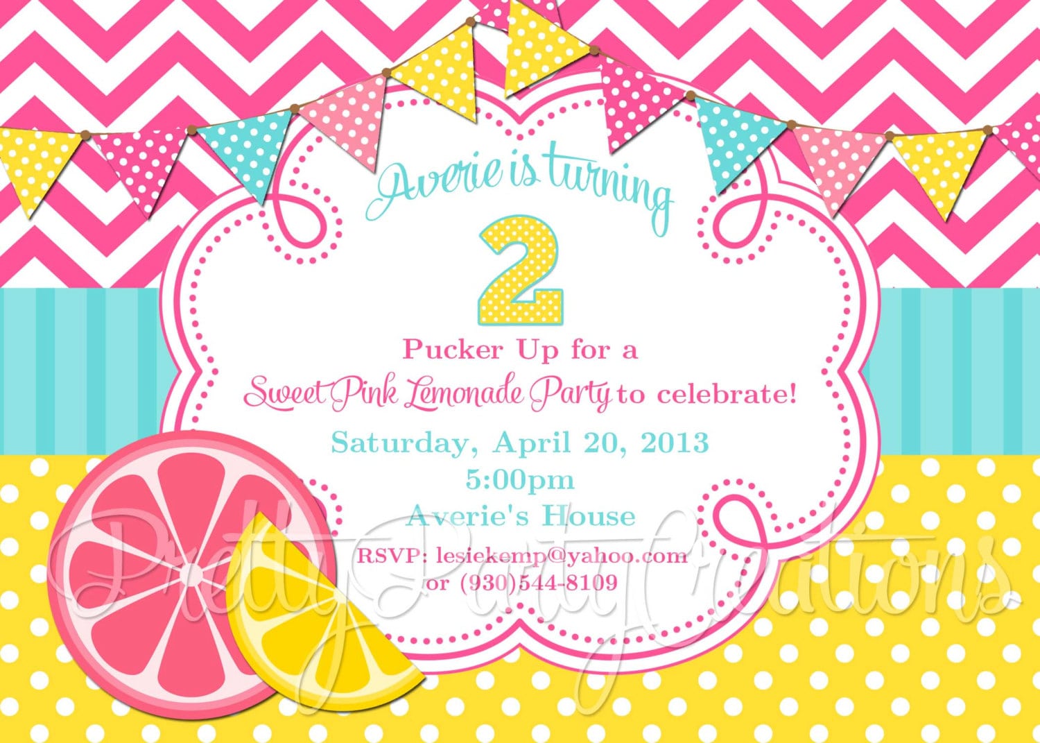 Pink Lemonade Party Invitation You Print Original Treasury