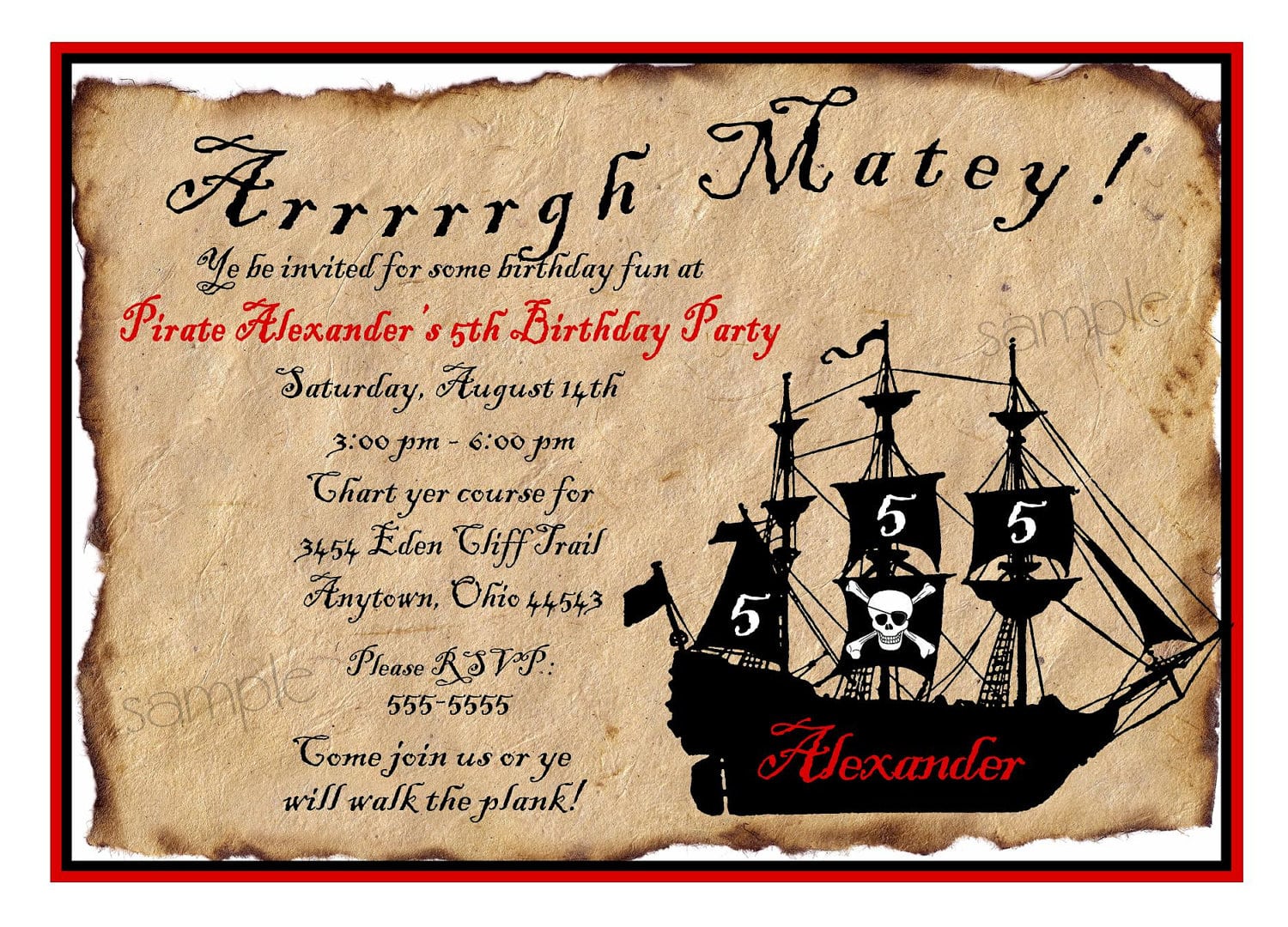 Pirate Invitations Pirate Ship Birthday Party Invitations