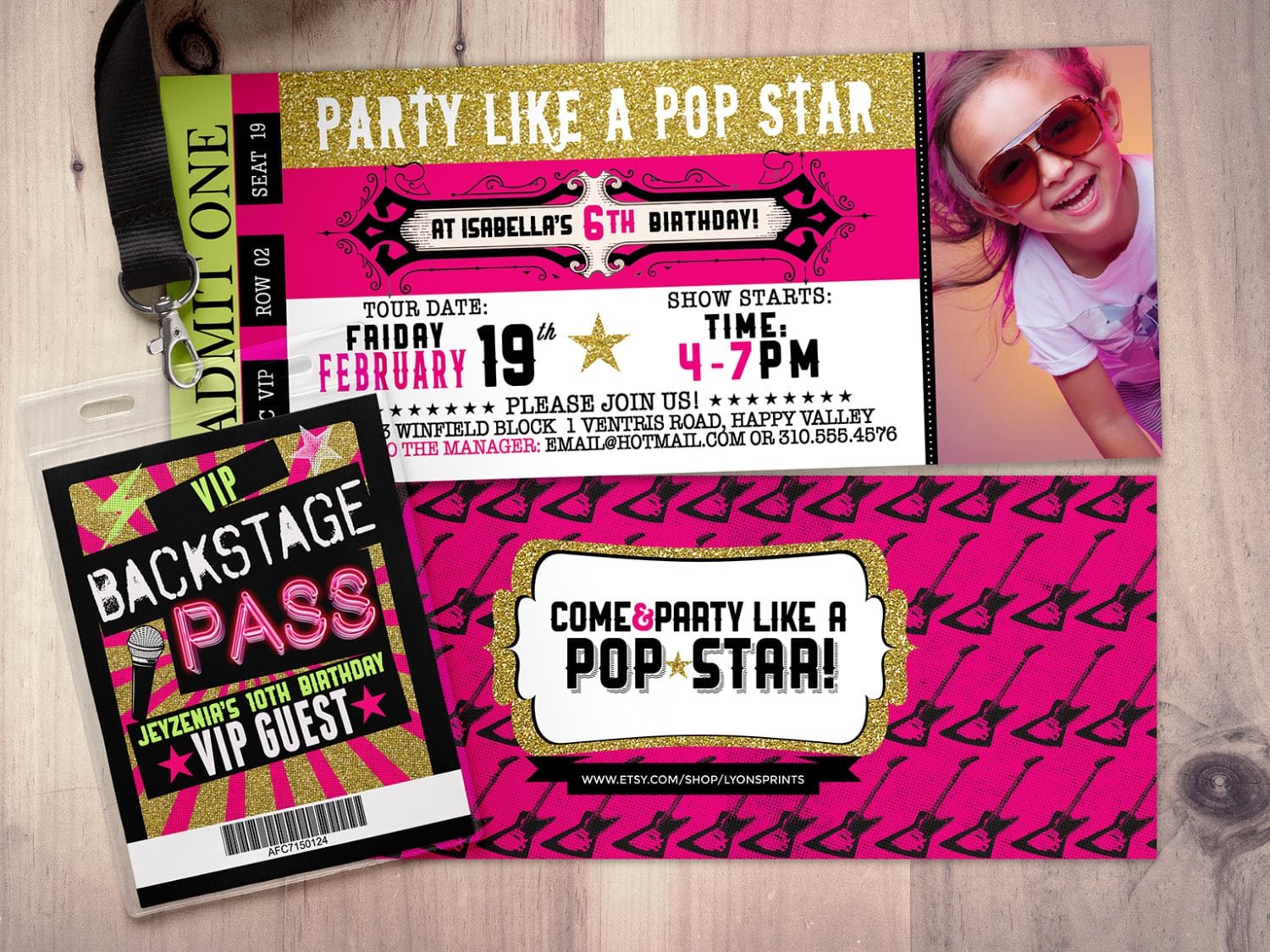 Pop Star Rock Star Concert Ticket Birthday Party Invitation